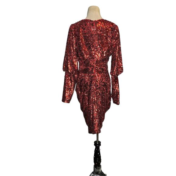 Gabrielle Union red sequins long sleeves deep v neck party dress size medium - Picture 3 of 16